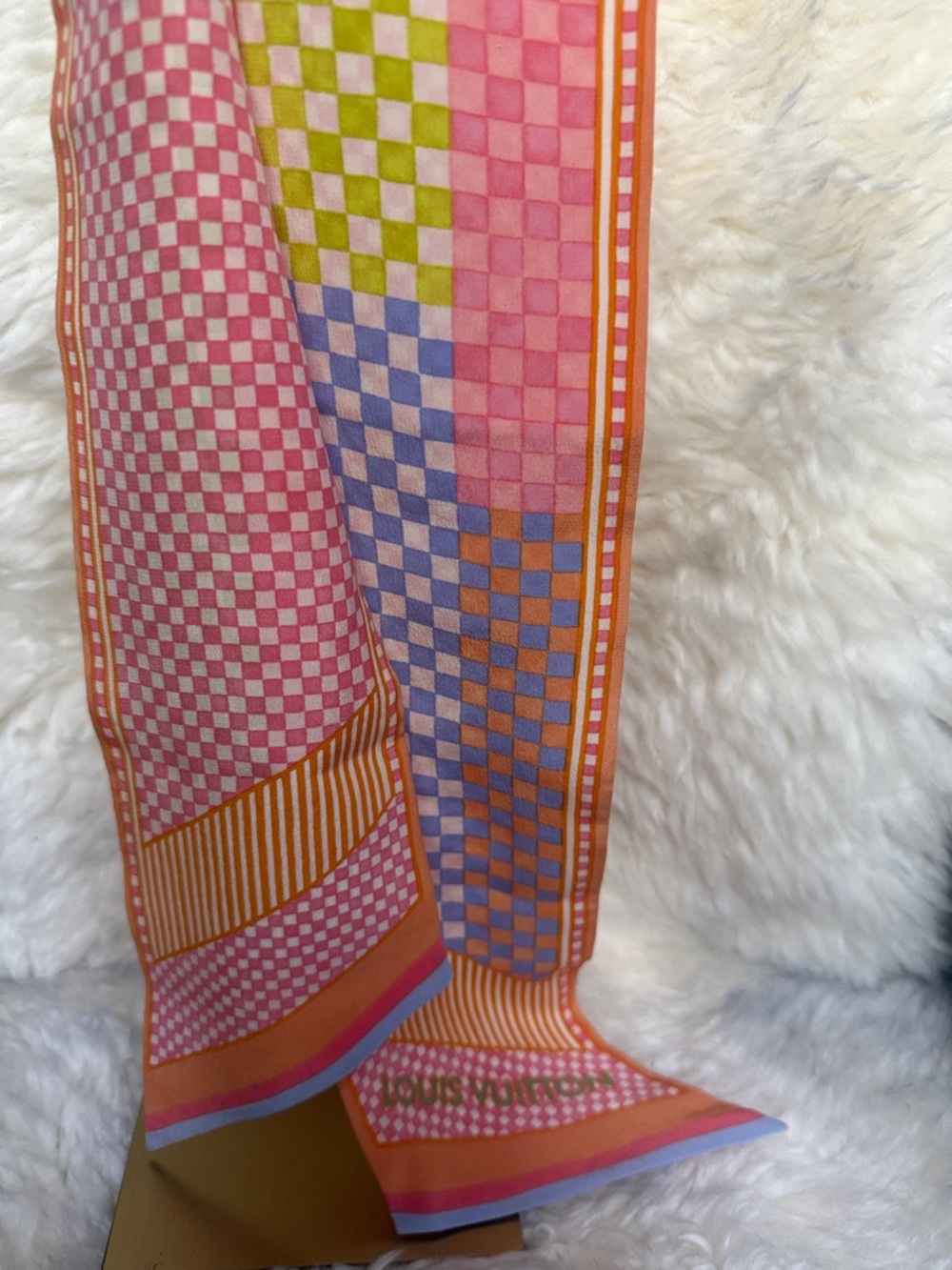 Louis Vuitton Silk Pink Orange Blue Scarf Twilly Bag Accessory Authentic
